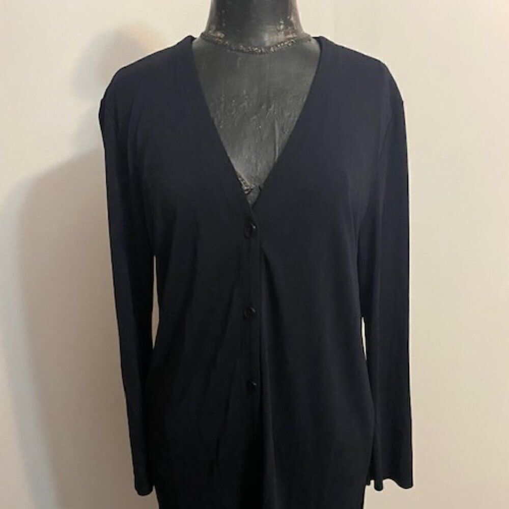Josephine Chaus Navy Blue button front V-neck cardigan, size XL
